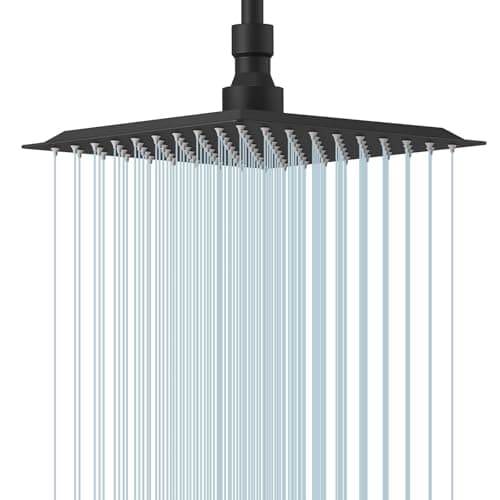 Image of 12 Inch Square Rain Shower Head - High Pressure Ultra Thin 304 Stainless Steel Showerhead, Matte Black Finish with Silicone Nozzles - for Full Body Waterfall Coverage, Easy Installation & Lush Bathroo