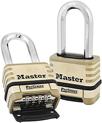 Image of Master Lock 1175DLH Resettable Long Shackle Brass Combination Padlock