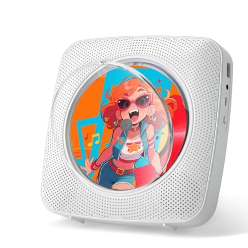 Image of Gueray CD Player Portable: Bluetooth CD Players for Home with Speakers 1800mAh Rechargeable battery Remote Control Removable Dust Cover Wall Mounted CD-Player Supports FM Radio USB AUX Function White