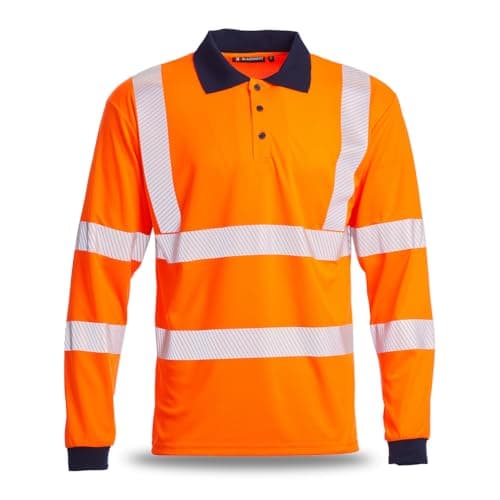 Image of Blackrock Eco+ Hi-Vis Long Sleeve Polo Shirt, Rail Industry Orange GRS Recyclable Polyester, SPF50+ Work Utility & Safety Clothing, High Visibility Workwear, Men Women, EN20471 Class 2, Size Small