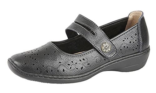 Image of Ladies L394 Touch Fastening Perforated Bar Leather Casual (7 UK, Black)