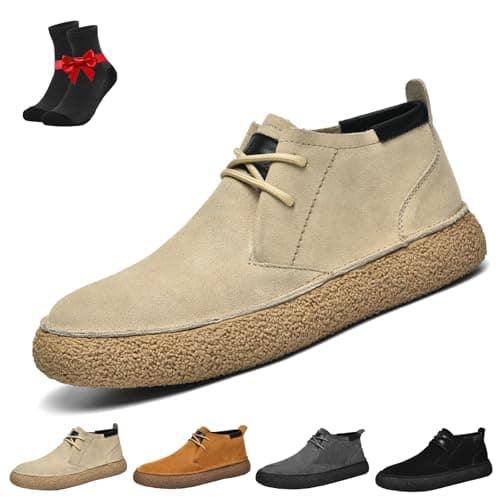 Image of SYT-MD Men's Chukka Boots, Men's Suede Lace Up Desert Chukka Boots, Vintage Suede Men's Shoes, Casual Business Booties(Beige,6.5 UK)