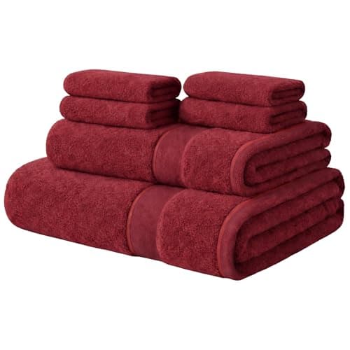 Image of ATEN Homeware Egyptian Cotton Bath Towel Set - 6 Piece Set with 1 Large Bath Towel, 1 Hand Towel and 4 Face Towels - Ultra Soft & Highly Absorbent, OEKO-TEX Certified, Made in Egypt (Cranberry)