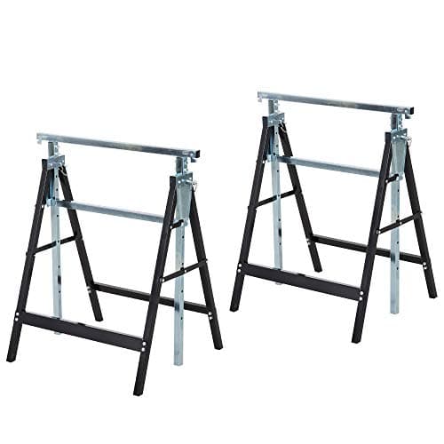 Image of HOMCOM Set of 2 Adjustable Telescopic Builders Trestle, DIY Steel Work Bench Carpenter, Folding Saw Horse Tools Black