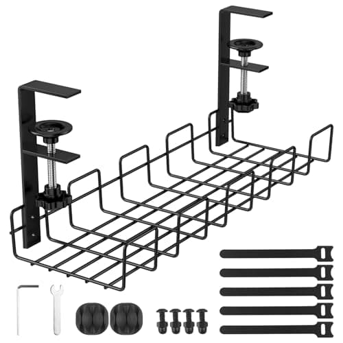 Image of Chiluxendo Desk Cable Collector, Under Desk Cable Holder, Cable Management Tray Without Drilling Needed, Cable Holder Under Desk Narrow Desk Organizer (Black)