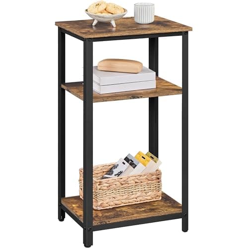 Image of Yaheetech 3-Tier Tall Side Table, Retro End Table with Storage Shelves, Telephone Table for Small Spaces Living Room Bedroom Guest Room Office, 30 x 40 x 75cm, Multifunctional, Rustic Brown