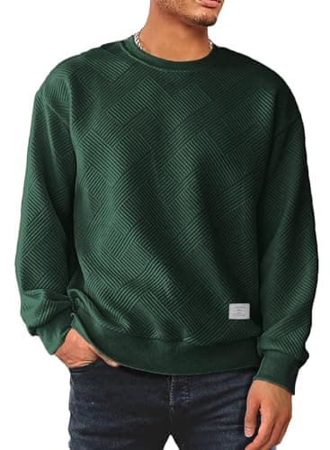 Image of JMIERR Mens Sweatshirts Round Neck Pullover Soild Color Geometric Texture Long Sleeve Tops,Green,2XL