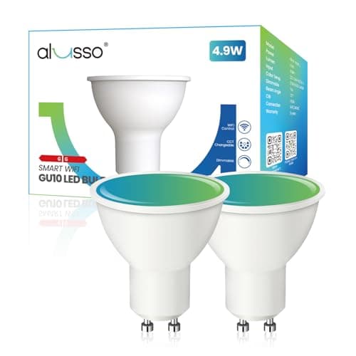 Image of ALUSSO Smart Bulb GU10 WiFi Light, 4.9W 400LM LED 2700K-6500K RGB Multicolored Dimmable, Smart Life App Control Compatible with Alexa, No Hub Required, 2 Pack
