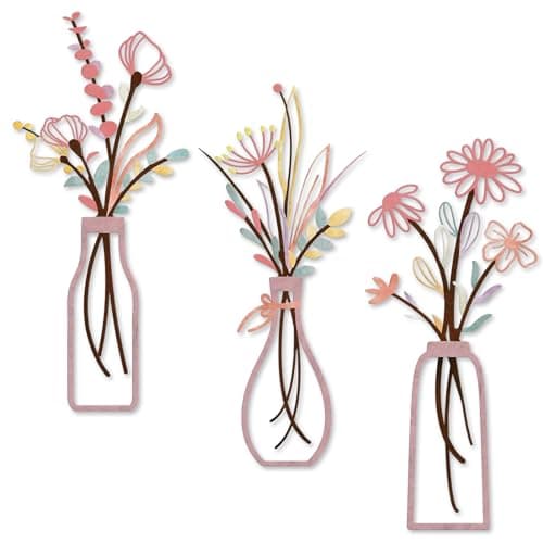 Image of Leseogye 3 Pcs Metal Flowers Wall Art, Pink Flower Wall Decor, Exquisite Art Deco for Living Room, Bathroom, Bedroom, Patio, Balcony, Kitchen Decoration