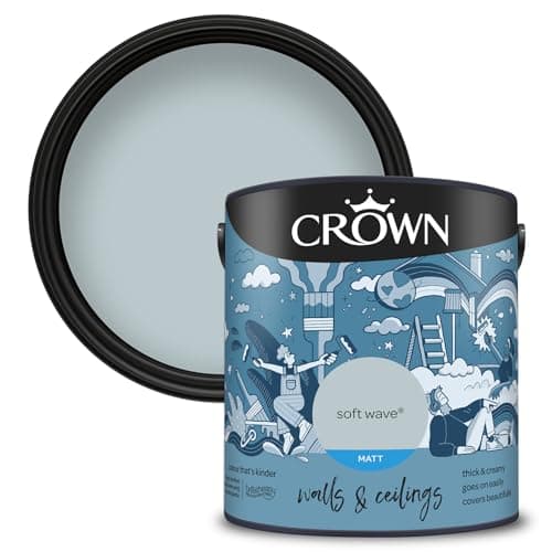 Image of CROWN Soft Wave - Matt Emulsion Paint - Water Based, Quick Dry - Light Green Blue Paint for Walls & Ceilings - 2.5L
