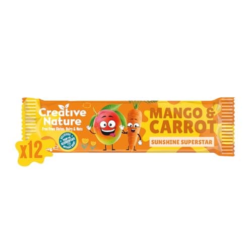 Image of Creative Nature Snack Bars | Mango & Carrot Flavour | Gluten Free | Oat and Fruit | Healthy Kids Snack Bar, Lunchbox Snacks | Top 14 Allergen Free |12 Bars x 25g