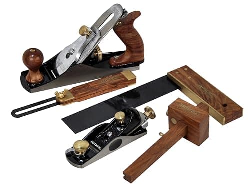 Image of Faithfull 5 Piece Carpenters Plane & Tool Set - FSC® Wood - No.4 Smoothing Plane, Block Plane, Try Square, Sliding Bevel & Marking Gauge for Measuring, Marking, Trimming & Finishing Woodwork