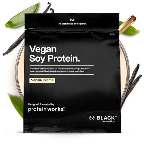 Image of Protein Works | Vegan Soy Protein - Black Innovation, Premium Soy Protein Isolate, Low Fat, No Added Sugar, 27g Protein, 100% Plant-Based Nutrition, Vanilla Crème, 16 Servings, 500g