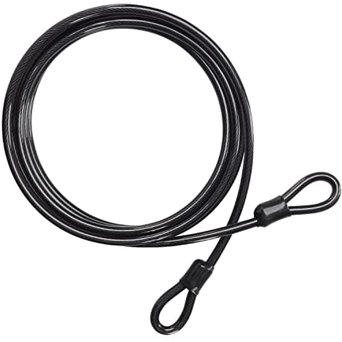 Image of Belle Vous Bike Security Cable Lock - 4.5m/15ft Long and 10mm Thick Heavy Duty Black Cable - Flexible Vinyl Coated Steel Cable with Double Loop Ends for Bicycle Security