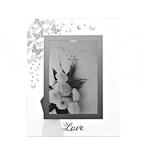 Image of Widdop Love Glass Photo Frame with Butterflies and Diamantes - 4''x6''