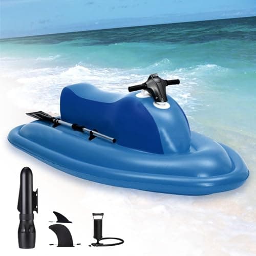 Image of Inflatable Jet Boat - 130min Runtime, 3-7km/h Speed, 485lb Capacity, Dual-Fin Watercraft for Pool, Lake, Ocean