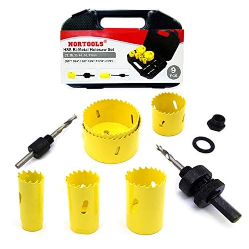 Image of NORTOOLS Hole Saw,9PCS HSS M3 Bi-metal Holesaw Kit Cuttting Tool Drill Bit Sets for Softwood Plastic Plate Thin PVC Board Aluminum Brass 22 28 35 44 68 73 mm