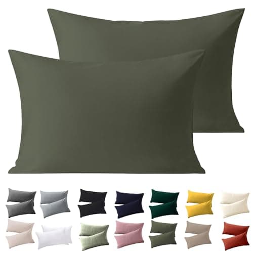 Image of Soifox Pillow Cases 2 Pack, Olive Green Pillowcases with Envelope Closure, 100% Brushed Microfiber House Wife Pillow Covers Wrinkle and Stain Resistant, Standard Size 50x75 cm