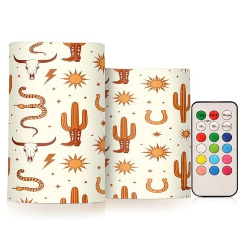 Image of famyily Cowboy Western Boho Cactus Flameless led Candles with Timer Operated Candles with Timer Electronic Lights Electric Led for Wedding Battery Votive 2-Piecing Set