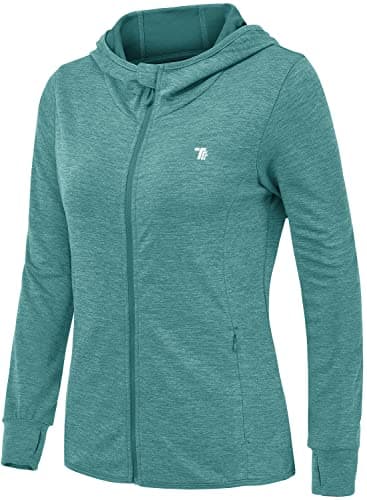 Image of donhobo Women's Running Jackets with Thumb Hole,Long Sleeve Gym Sport Zip Up Hoodie Top Breathable Quick-Dry Tops with Zip Side Pocket Light Green M