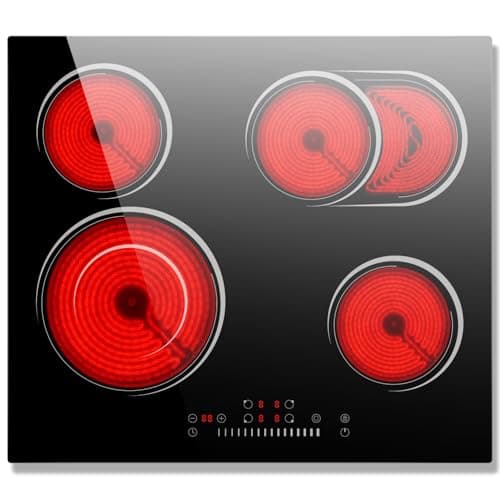Image of Electric Hob 60cm, Nefaracy 4 Zone Ceramic Hob with Slide Control, 6600W Built-in Electric Ceramic Hob, Timer & Safety Lock, 220V Hard Wire