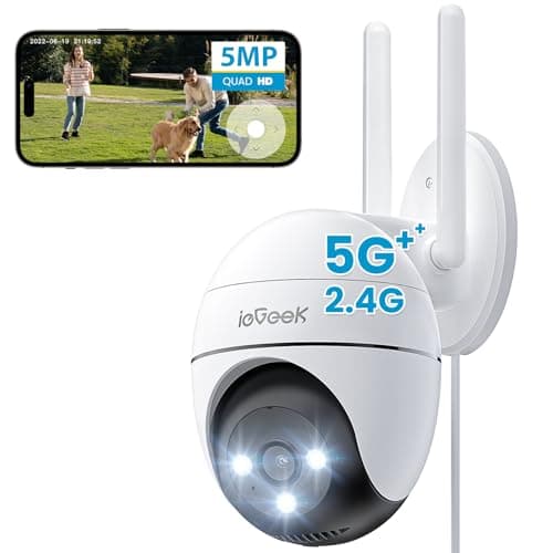 Image of ieGeek 5MP 2.4/5Ghz Security Camera Outdoor, 360° PTZ CCTV Camera Systems,15M Color Night Vision, WiFi Home IP Camera, Human Detection, Siren and Light Alarm, 2-Way Audio, Alexa, Memory/Cloud(Wired)