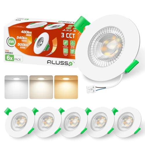 Image of ALUSSO LED Recessed Ceiling Lights 230V 6W 540lm, Downlight for Ceiling, Dimmable 3CCT Warm White 3000K Neutral White 4000K Cool White 6500K, IP44 Spotlights for Bathroom, Ø68mm White 6Pack