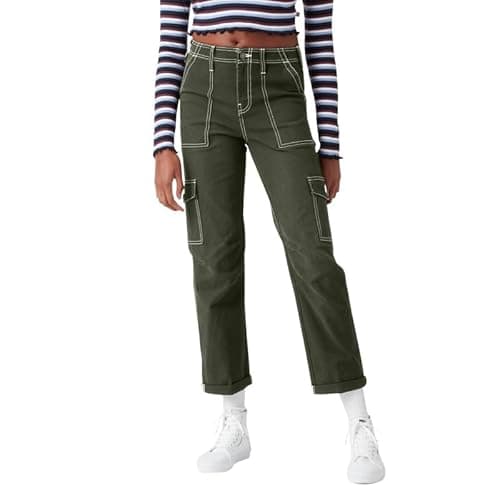 Image of Dickies Women's Skinny Fit Cuffed Cargo Pants, Olive Green, 30