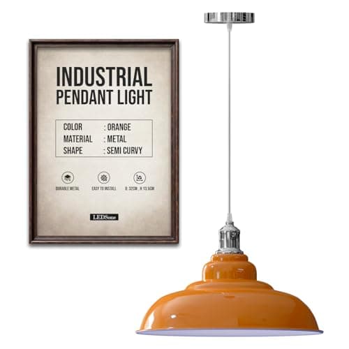 Image of LEDSone Vintage Retro Style Industrial Orange Ceiling Pendant Lamp Cluster Light Fitting 32cm Metal Lampshade, UK E27 Lighting Kit (Orange)