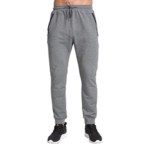 Image of Tansozer Mens Joggers Slim Fit Cotton Tracksuit Bottoms Gym Sports Running Trousers with Zip Pockets (Dark Grey, X-Large)