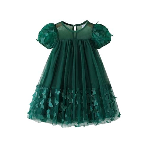 Image of FeMereina Toddler Tutu Dress Little Girls Puff Summer Dresses Casual Party Tulle Sundress for Kids 2-6Y (Green, 7-8 Years)