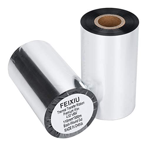 Image of Thermal Transfer Ribbon 4.33" x 984' (110mmx300m) - 1 Roll. Resin Enhanced Wax 1/2 Inch Core Barcode Ribbon Ink Out for Label, Tag Barcode Printing for Zebra TEC, GK420t GX420t TLP2442 TLP2844
