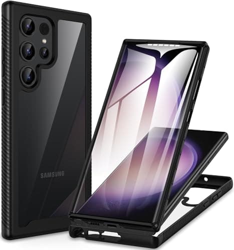 Image of CENHUFO for Samsung Galaxy S23 Ultra Case Built-in Screen Protector, Military Grade Shockproof Clear Cover 360° Full Body Protective Rugged Bumper Phone Case for Samsung S23 Ultra 5G -Black