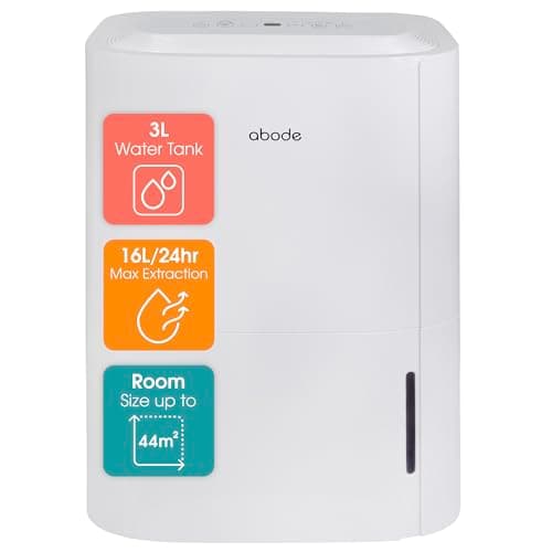 Image of Abode Dehumidifier 16 Litre/Day with Digital Display for Damp, Mould & Moisture in Home, Kitchen, Bedroom, Office, Caravan, Laundry Drying, 44m2 Room Coverage, Smart Timer, White ADH1601