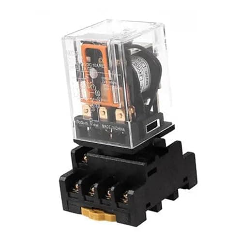 Image of 3P DC 24V 11-pin PDT coil power relay with 35mm DIN rail socket
