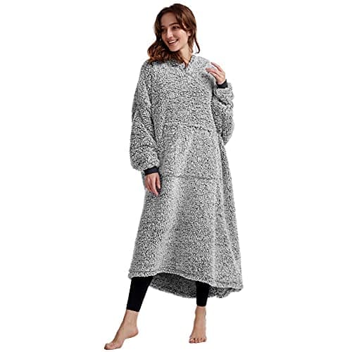 Image of Oversized Teddy Fleece Hoodie Blanket for Women Cuddly Sherpa Wearable Snuggle Blanket Hoody for Adults Kids Men Teenager, Super Warm and Soft,Black