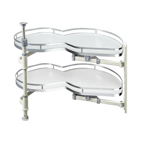 Image of CROWNSHOP Kitchen Cupboard Storage 2 Tiers Swing Tray Pull Out Cabinet Organiser Blind Corner Shelving Each Tray Swings Independently for 900mm Cabinet (Open Left, Pull Out From Right)