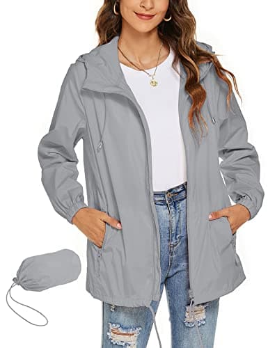 Image of Rapbin Waterproof Raincoat Women Jackets Hooded Thin Packable Rain Jacket Outdoor Active Cycling Running Jacket(Grey,M)