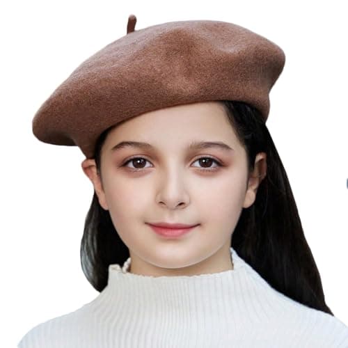 Image of Gajaous Kids Wool French Beret Hat, Classic Fashion Warm Solid Color Artist Beret Hat for Toddler Baby Girl Brown