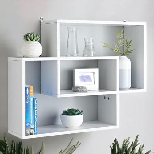 Image of Homme Concept - White Multi Compartment Space Saving Floating Display Shelves Storage Shelf Organiser Unit Home Decor Bookshelf for Living Room, Bedroom, Home Office