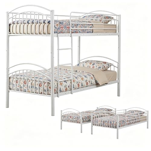 Image of Panana Metal Single 2-Storey Bunk Bed - 2 x 3FT Children's Room Furniture Double Sleepers - No Mattress Included (White)