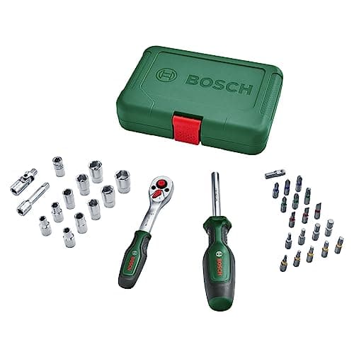 Image of Bosch Ratchets / 1/4" Drive Socket Set 34-Piece (High-Quality, Versatile Drive Socket Set for Multiple DIY Tasks; Ergonomic, Soft Grip Handle; Magnetic Bits Holder)