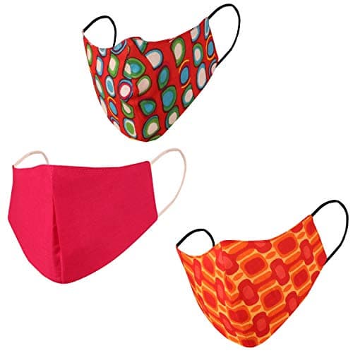 Image of Touchstone Indian Heritage Fabric Small Size Face Masks Reusable Machine Washable Handcrafted Cotton Double Layer for women. (Pack of 3). Blue Pink Red