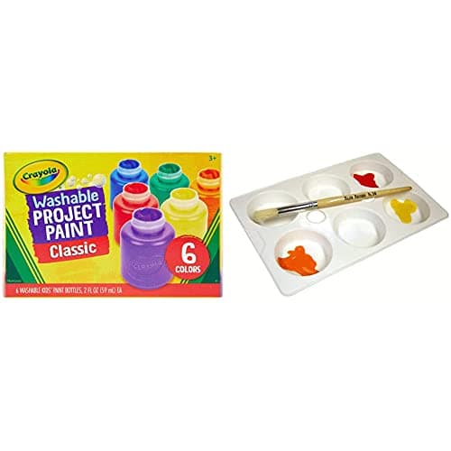 Image of CRAYOLA Washable Paints - Assorted Colours (Pack of 6) | Perfect for Any Arts & Crafts Needs - Easily Washable | Ideal for Kids Aged 3+ and Major Brushes 6 Well Economy Palette