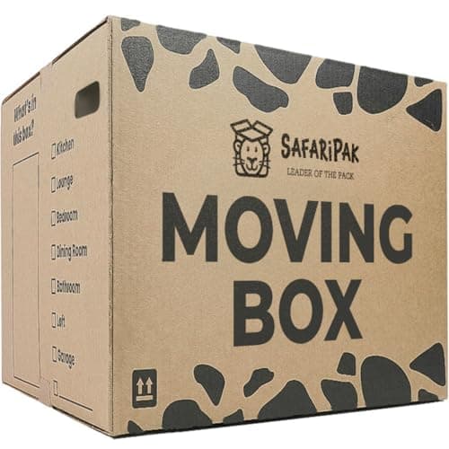 Image of SAFARIPAK - 5 Pack Strong Extra Large Reusable Cardboard Storage Packing Moving House Boxes 52cm x 52cm x 40cm with Carry Handles and Room List Checkboxes - 108 Litres Capacity