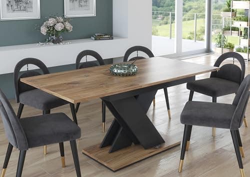 Image of Furneo Tavolo 03 – Modern Extendable Dining Table Only, 120–160 cm, Oak Effect Finish