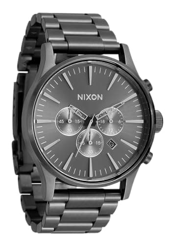 Image of NIXON Sentry Chrono A1390-100m Water Resistant Men's Analog Classic Watch (42mm Watch Face, 23mm-20mm Stainless Steel Band), All Gunmetal, 42 mm, Sentry Chrono