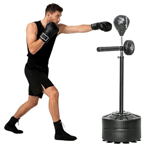 Image of SPORTNOW Free Standing Speed Bag, Height Adjustable Boxing Punching Bag with Stand, Reflex Bar, Punching Pad and Suction Cup Base for Adults & Teenagers, Black