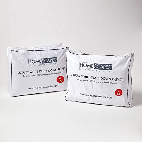 Image of HOMESCAPES 3 in 1 All Seasons Double Duvet 13.5 Tog (4.5 + 9), Luxury White Duck Feather & Down Quilt, Anti Allergy 100% Cotton Cover Down-Proof Winter Duvets, Washable RDS &OEKO-TEX Certified