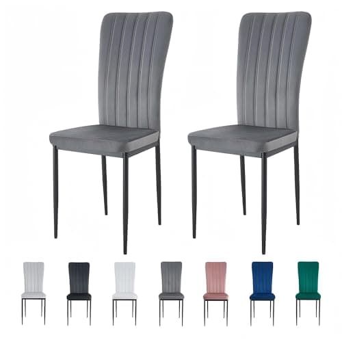 Image of mcc direct Set of 2 Dining Chairs, Velvet High Back Kitchen Chairs with Upholstered Soft Seat and Metal Legs for Home, Office, Dining and Reception - Elle (Dark Grey)